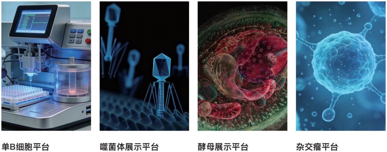 Four antibody discovery platforms: single B cell, phage display, yeast display and hybridoma