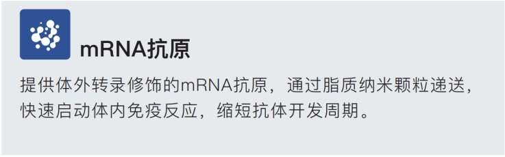 Custom protein services · mRNA antigens: in vitro transcribed, modified mRNA delivered by lipid nanoparticles rapidly triggers an in vivo immune response and shortens the antibody development cycle.