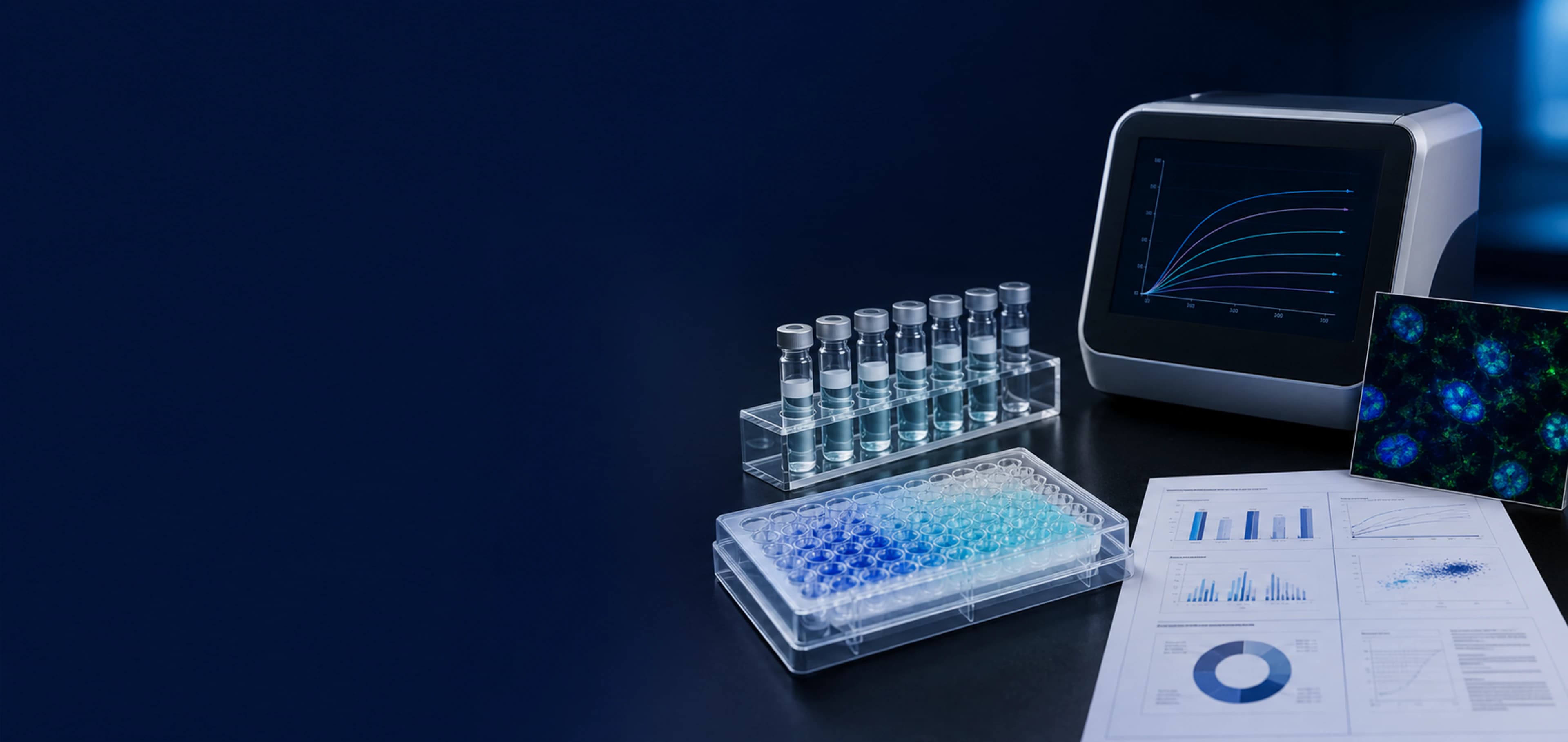 Antibody project deliverables including purified samples, plate assays, BLI curves and cell imaging