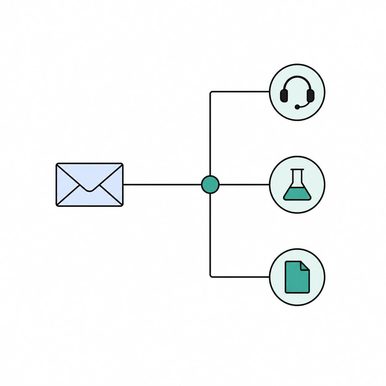 Diagram of inquiries routed to business development, product orders, customer service and technical support