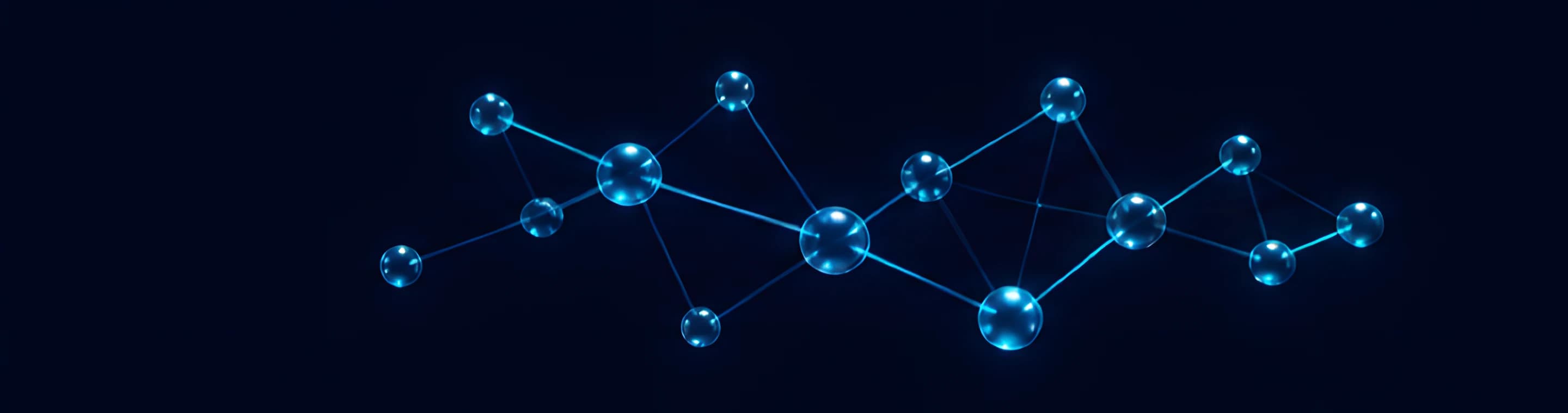 3D molecular network nodes on deep blue
